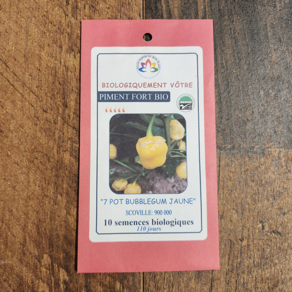 Organic yellow '7 Pot Bubblegum' hot pepper