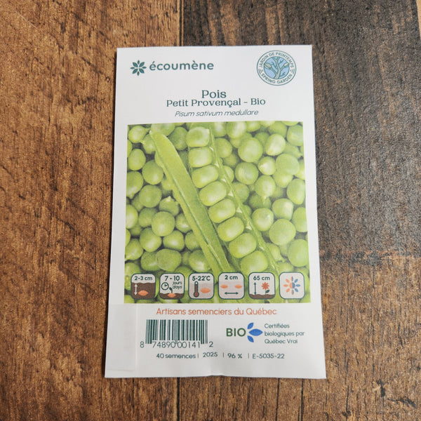 Organic 'Petit Provençal' peas