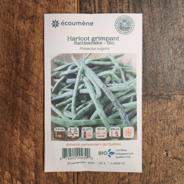 Organic 'Rattlesnake' climbing bean