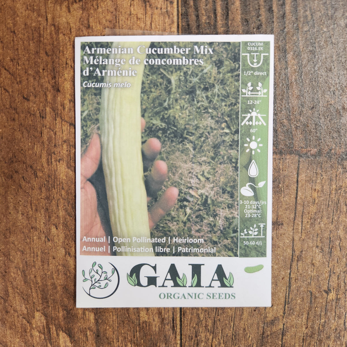 Organic 'Armenian Cucumber Mix' Seeds by Gaia, additional product image for Canadian gardeners.