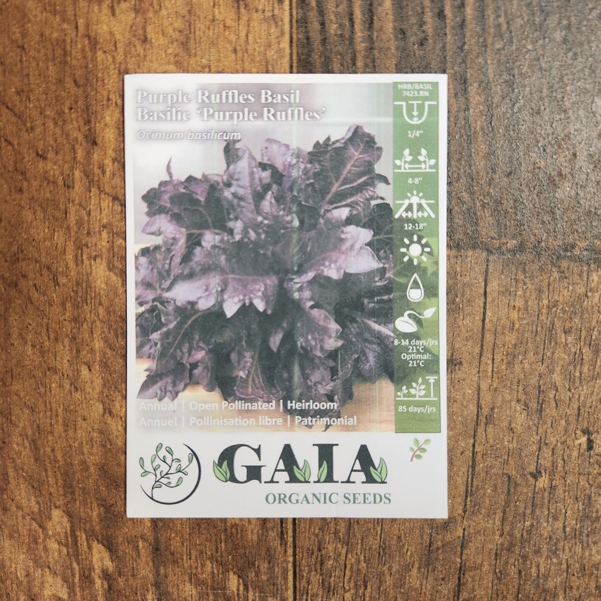Organic 'Purple Ruffles' Basil Seeds by Gaia, additional product image for Canadian gardeners.