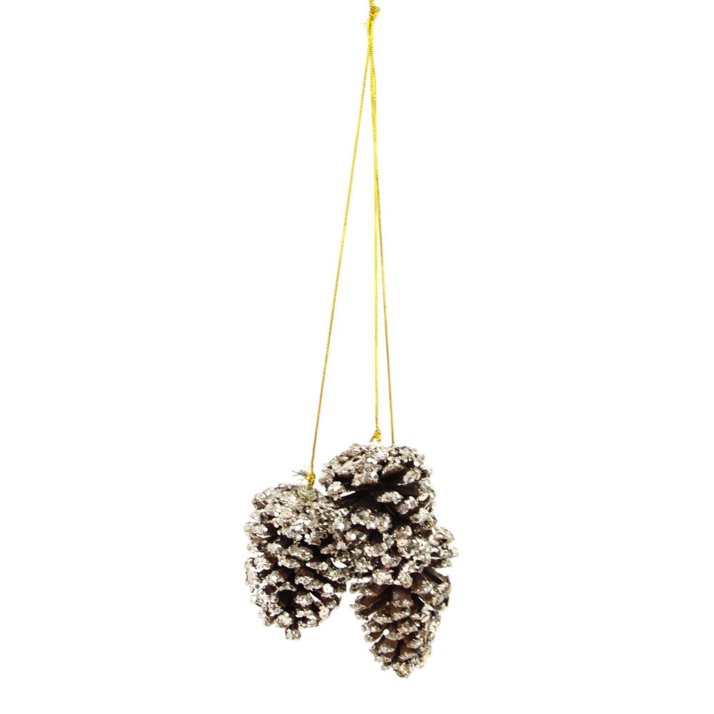 Ornement suspendu de 3 pommes de pin à paillettes