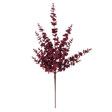 Tige décorative d’eucalyptus — bordeaux — fini pailleté