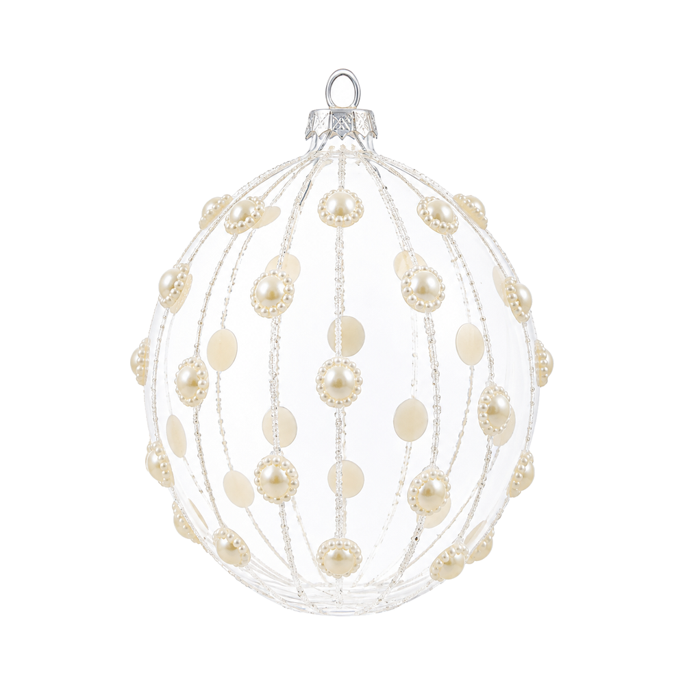 Boule de Noël à décor perlé Winward, perle et transparent, 12 cm