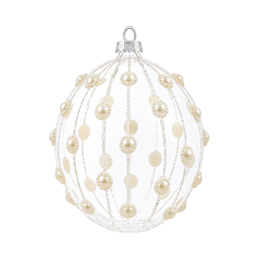Boule de Noël à décor perlé Winward, perle et transparent, 12 cm
